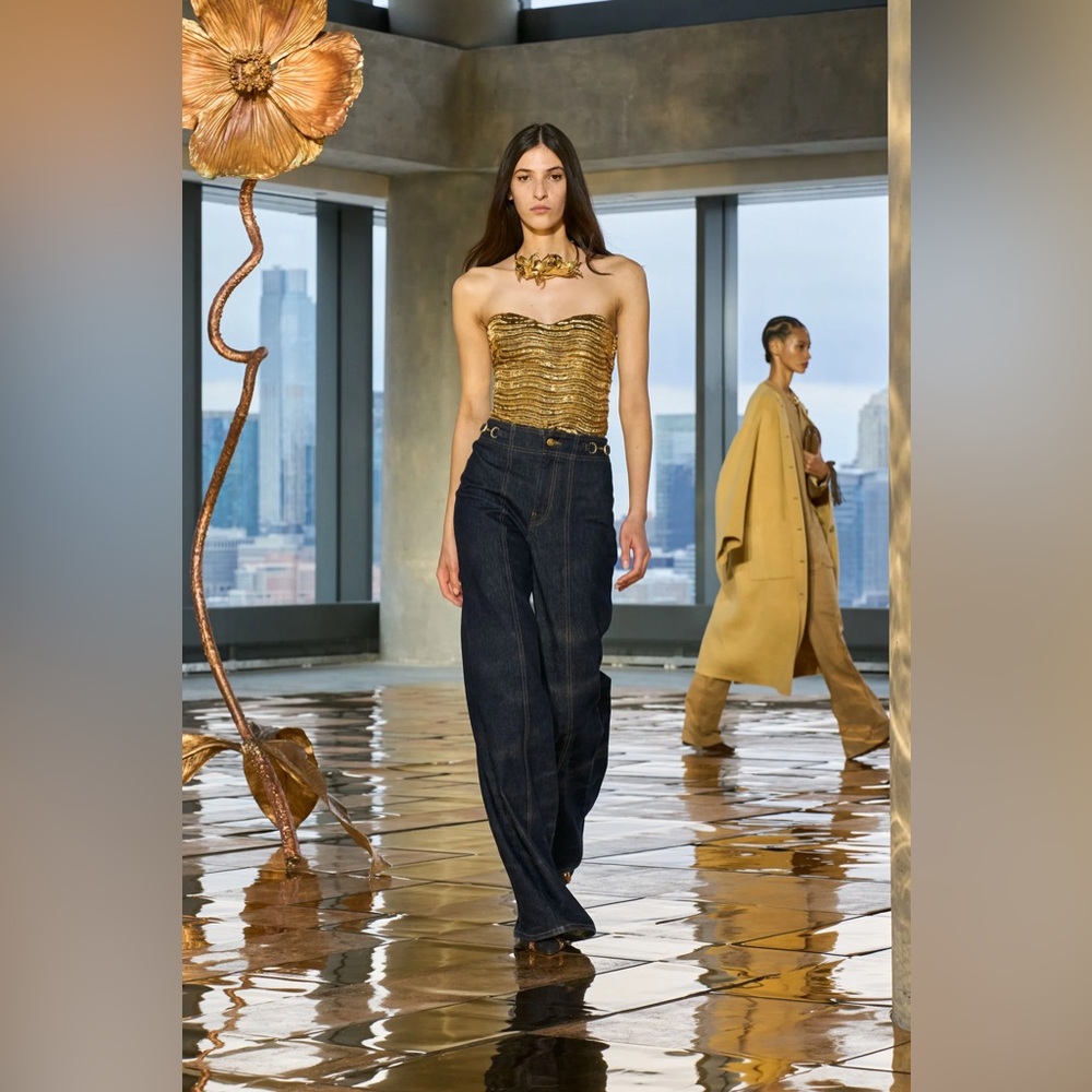 Ulla Johnson Heleen Metallic Cropped Bustier Top in Oro